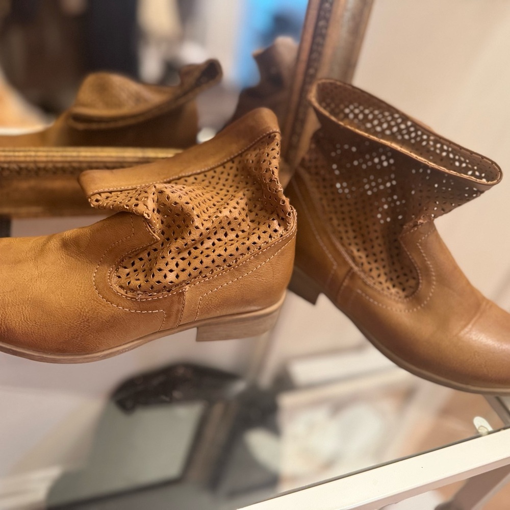 Perforated Tan Ankle Boots